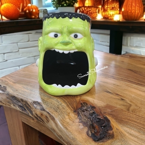 Maxcera Halloween Retro Ceramic Frankenstein Open Mouth Candy Dish Treat Jar NEW - Picture 1 of 6